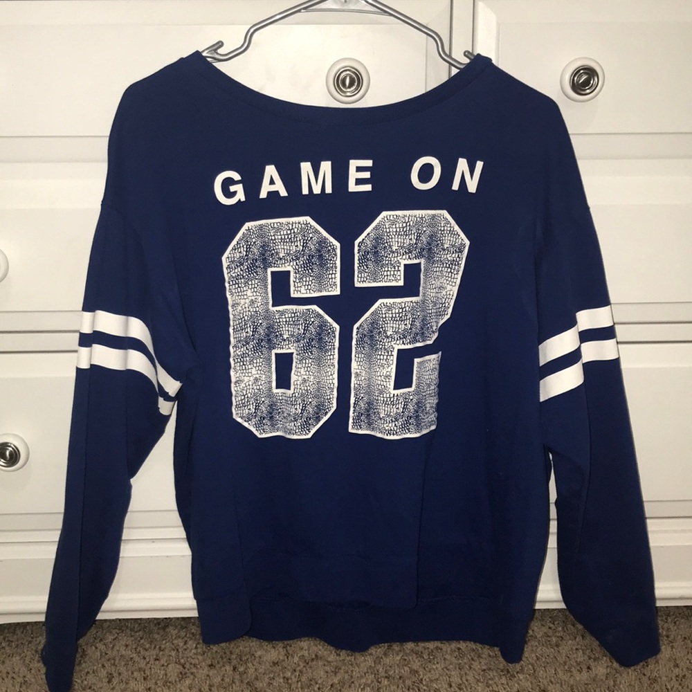 cropped royal blue sweatshirt